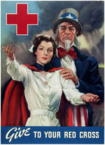 WORLD WAR II "GIVE TO YOUR RED CROSS" JAMES MONTGOMERY FLAGG POSTER WITH UNCLE SAM.