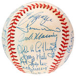 1993 WORLD SERIES CHAMPIONS TORONTO BLUE JAYS TEAM-SIGNED BASEBALL WITH 34 SIGNATURES.