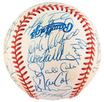 1993 WORLD SERIES CHAMPIONS TORONTO BLUE JAYS TEAM-SIGNED BASEBALL WITH 34 SIGNATURES.