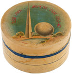 1939 NEW YORK WORLD'S FAIR COASTER SET PAIR & BOXED TRYLON & PERISPHERE FIGURAL CANDLE.