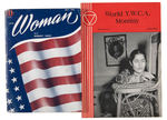 “THE WOMAN WITH WOMAN’S DIGEST/WORLD Y.W.C.A.” MAGAZINE PAIR WITH COMIC BOOK ARTICLES.