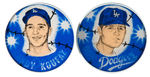 “SANDY KOUFAX” AND “DON DRYSDALE” PAIR OF FLASHER “DODGERS” BUTTONS.