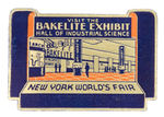 BAKELITE EXHIBIT RARE NYWF 1939 GOLD FOIL STICKER.