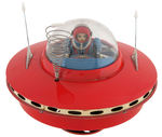 "BATTERY POWERED FLYING SAUCER WITH SPACE PILOT" BOXED UFO TOY.