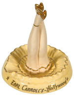 "EARL CARROL'S-HOLLYWOOD" FIGURAL SEXY LEGS GLAZED CERAMIC YELLOW VARIETY ASHTRAY.