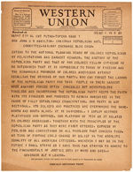 LANDON FACSIMILE TELEGRAM EXTENDS TO "COLORED REPUBLICANS MY FELICITATIONS & EARNEST REGARDS."