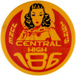 DEPICTION OF MILT CANIFF'S DRAGON LADY ON PHILA SCHOOL BUTTON.
