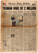 CORRECT HEADLINE "TRUMAN WINS BY 2 MILLION" CHICAGO DAILY TRIBUNE FOR NOV. 4, 1948.