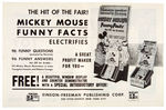 "MICKEY MOUSE FUNNY FACTS" PROMOTIONAL SHEET & AD.