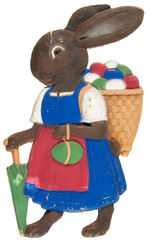 FEMALE AND MALE BUNNY PAIR OF LARGE PRESSED CARDBOARD EASTER DECORATIONS.