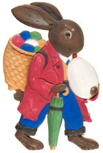 FEMALE AND MALE BUNNY PAIR OF LARGE PRESSED CARDBOARD EASTER DECORATIONS.