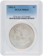 MORGAN 1901-S SILVER DOLLAR PCGS MS64+.