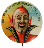 "MEET ME AT THE ABILENE CARNIVAL" MAN IN DEVIL COSTUME CHOICE COLOR 1900 BUTTON.