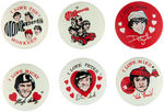 THE MONKEES COMPLETE SET OF SIX 1977 BUTTONS.