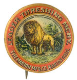 “LEADER THRESHING MCHY.” CHOICE COLOR FARM EQUIPMENT BUTTON.