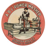 EARLY POCKET MIRROR SHOWS WOMAN USING “A B C POWER WASHER.”