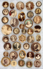 HIGH QUALITY GROUP OF 39 REAL PHOTO BUTTONS FROM EARLY 1900s OF UNKNOWN PEOPLE.