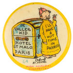 YELLOW KID WITH HIS TRUNK HEADED TO PARIS BUTTON #64.