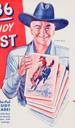 "HOPALONG CASSIDY WILD WEST TRADING CARDS" PREMIUM OFFER ON POST TOASTIES BOX WRAPPER.