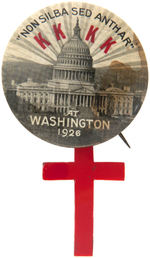 SCARCE "KKKK 'NON SILBA SED ANTHAR'" BUTTON FROM KLAN MARCH ON PENNSYLVANIA AVE.