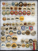 BUILDINGS GIANT COLLECTION OF 124 BUTTONS PLUS ONE CELLO TAG.