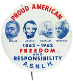GROUP OF THREE SCARCE ASSOCIATION FOR THE STUDY OF NEGRO LIFE AND HISTORY LITHO BUTTONS AND TAB