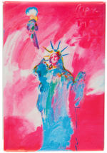 PETER MAX DESIGNED STATUE OF LIBERTY BUTTON FOR 95TH ANNIVERSARY 1981.