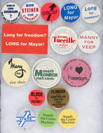 LIBERTARIAN LOCAL CAMPAIGN AND INTER-PARTY 15 BUTTONS AND ONE CARD FROM THE LEVIN COLLECTION.