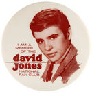 "I AM A MEMBER OF THE DAVID JONES NATIONAL FAN CLUB" BUTTON.