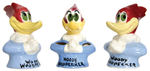 “WOODY WOODPECKER” CERAMIC SALT & PEPPER SHAKER SET/TOOTHBRUSH HOLDER.