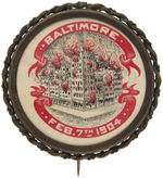 GREAT BALTIMORE FIRE OF 1904 RARE COMMEMORATIVE BUTTON.