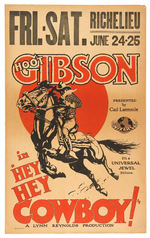 “HOOT GIBSON IN HEY HEY COWBOY!” 1927 WINDOW CARD.