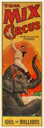 "TOM MIX CIRCUS" POSTER FEATURING MIX RIDING ELEPHANT.