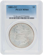 MORGAN 1881 SILVER DOLLAR PCGS MS64.