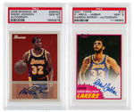 KAREEM ABDUL-JABBAR & MAGIC JOHNSON SIGNED BASKETBALL CARD PAIR.