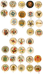 AMERICAN PEPSIN GUM 35 OF 40 LODGE EMBLEM BUTTONS FROM 1898.