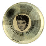 CLASSIC ELVIS PRESLEY BUTTON FROM GOLD RECORD SET TITLED “HEARTBREAK HOTEL.”