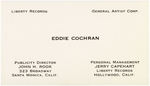 "EDDIE COCHRAN" PERSONAL BUSINESS CARD.