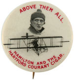 HISTORIC AVIATION FEAT AND 1910 CIGAR AD BUTTON FROM CPB.