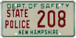 "NEW HAMPSHIRE STATE POLICE - DEPT. OF SAFETY" METAL LICENSE PLATE.