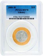 "LIBRARY OF CONGRESS" GRADED COMMEMORATIVE BIMETALLIC COIN PCGS MS70.