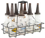 “SUNOCO” LOT OF SEVEN OIL BOTTLES WITH CARRIER.