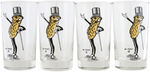 PLANTERS "MR. PEANUT" BOXED GLASS SET & FIGURAL ASHTRAY.