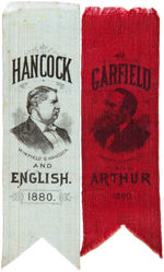 PAIR OF 1880 HANCOCK AND GARFIELD PORTRAIT RIBBONS.