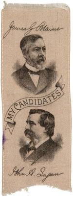 1884 BLAINE AND LOGAN JUGATE RIBBON.