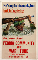 WORLD WAR II "PEORIA COMMUNITY AND WAR FUND" WINDOW CARD.