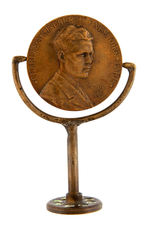 CHARLES LINDBERGH BRONZE MEDALLION DISPLAY & BOOKENDS.