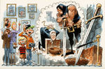 JACK DAVIS FRAMED "FAMILY IN A MUSEUM" ORIGINAL CARTOON ART.