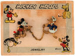 1930s MICKEY CLOTHING BUTTONS PLUS PINS INCLUDING DONALD ON CARDS.