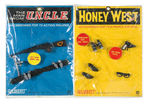 "THE MAN FROM U.N.C.L.E./HONEY WEST" GILBERT ACTION FIGURE CARDED ACCESSORIES.